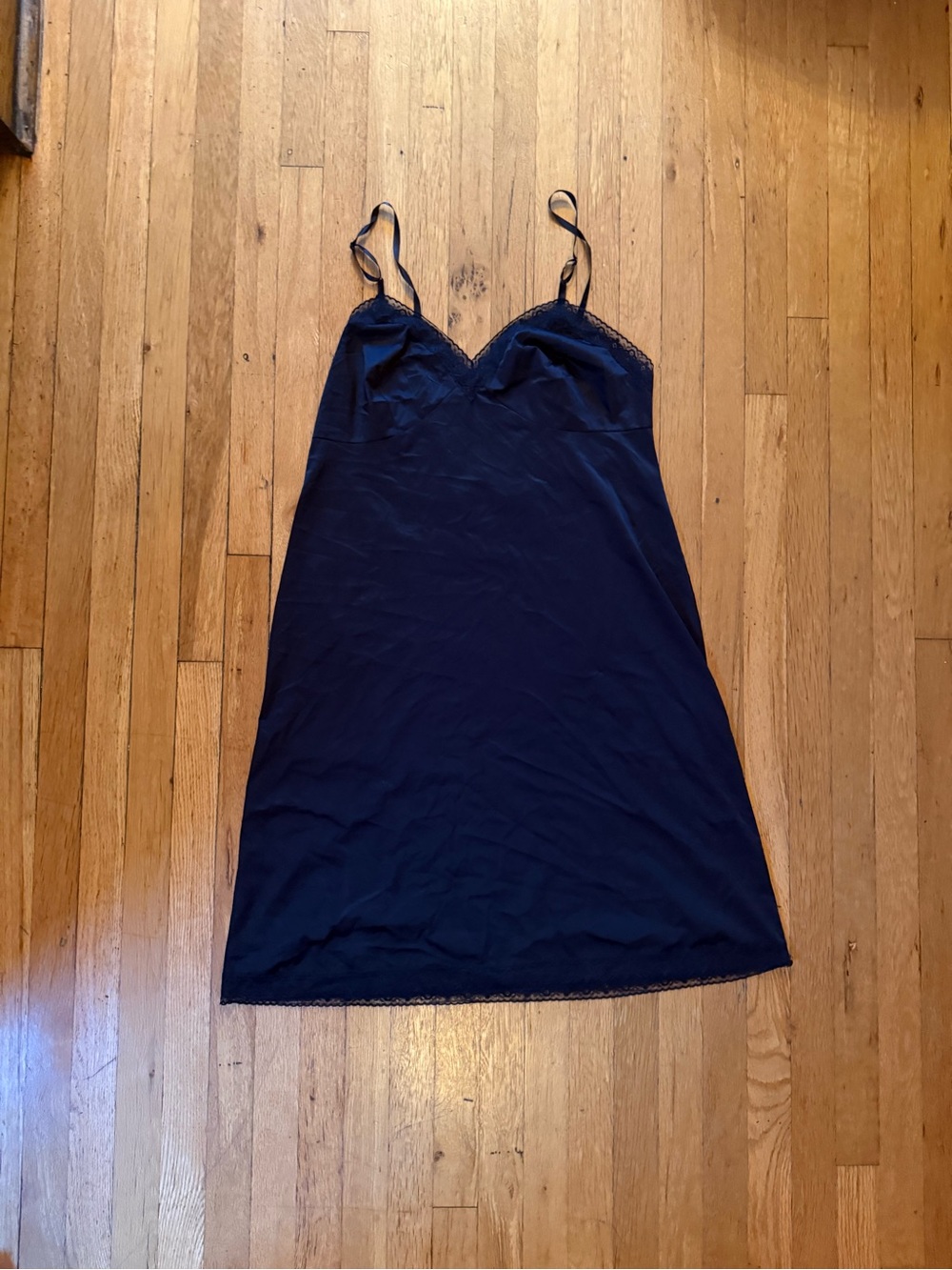 Vanity Fair Black Lace-Trim Slip Dress